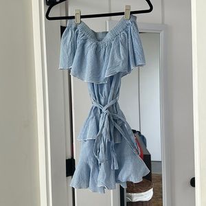 Off the shoulder blue mini dress